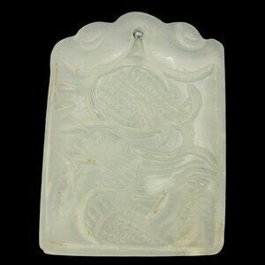 Chinese Jade Color Pendant Hand Carved Chinese Characters Dragon Green White